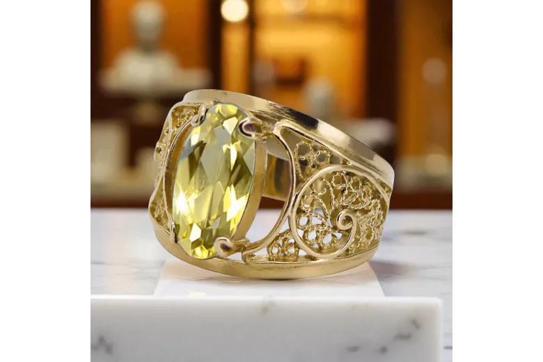 Artisanat vintage Anneau Péridot jaune Or jaune 14 carats vrc057y